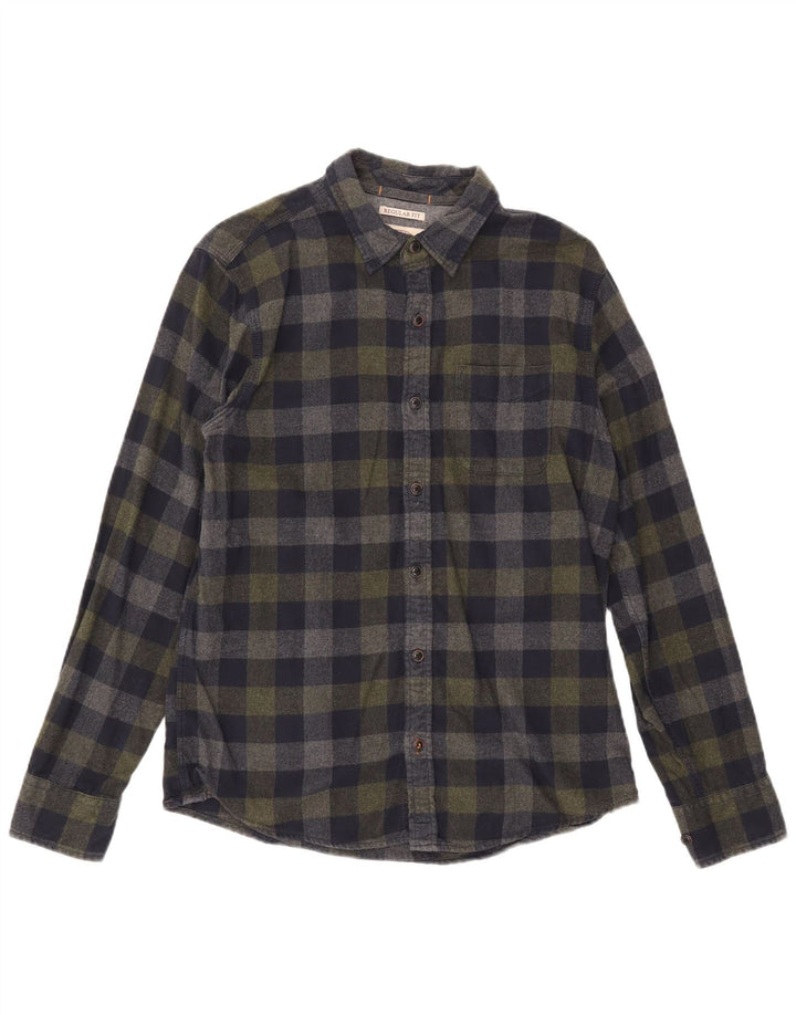 Camisa masculina de flanela de ajuste regular Fat Face pequena algodão guingão azul marinho