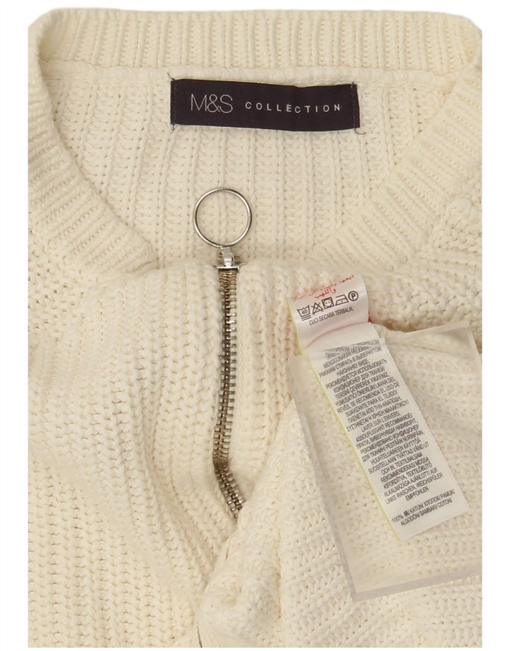 Suéter cardigã feminino com zíper completo da Marks & Spencer Reino Unido 14 algodão branco médio