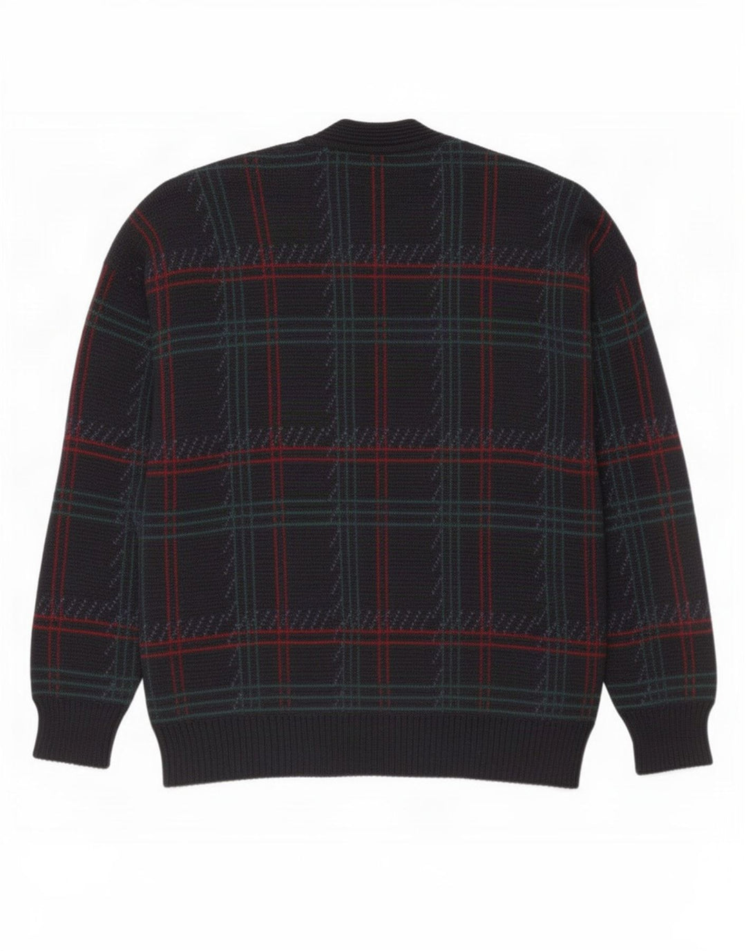 Suéter cardigã masculino vintage grande xadrez azul marinho