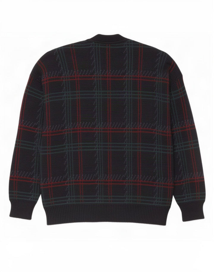 Suéter cardigã masculino vintage grande xadrez azul marinho
