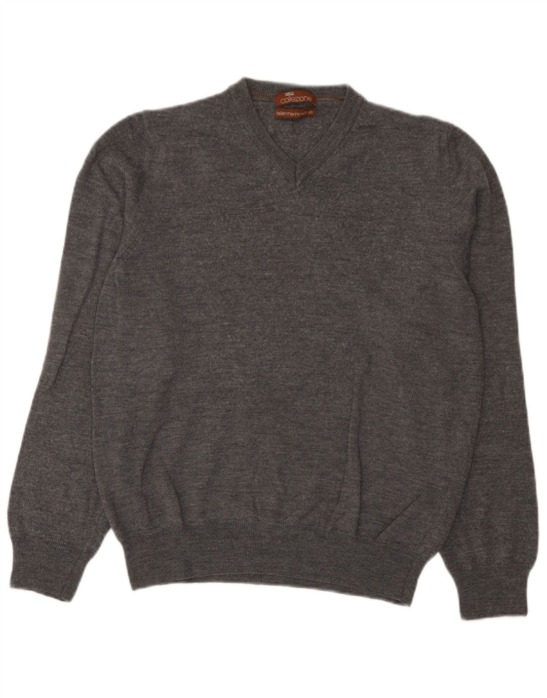 Suéter masculino Marks & Spencer com decote em V lã merino cinza médio