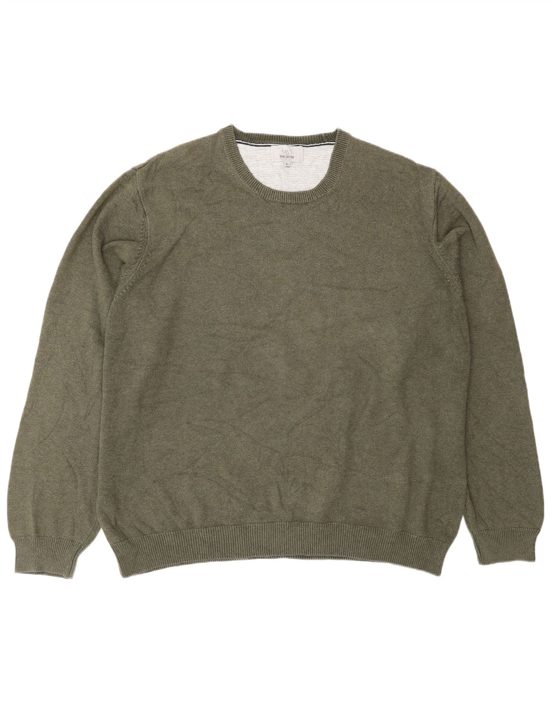 Suéter masculino Marks & Spencer com gola redonda e algodão cáqui XL
