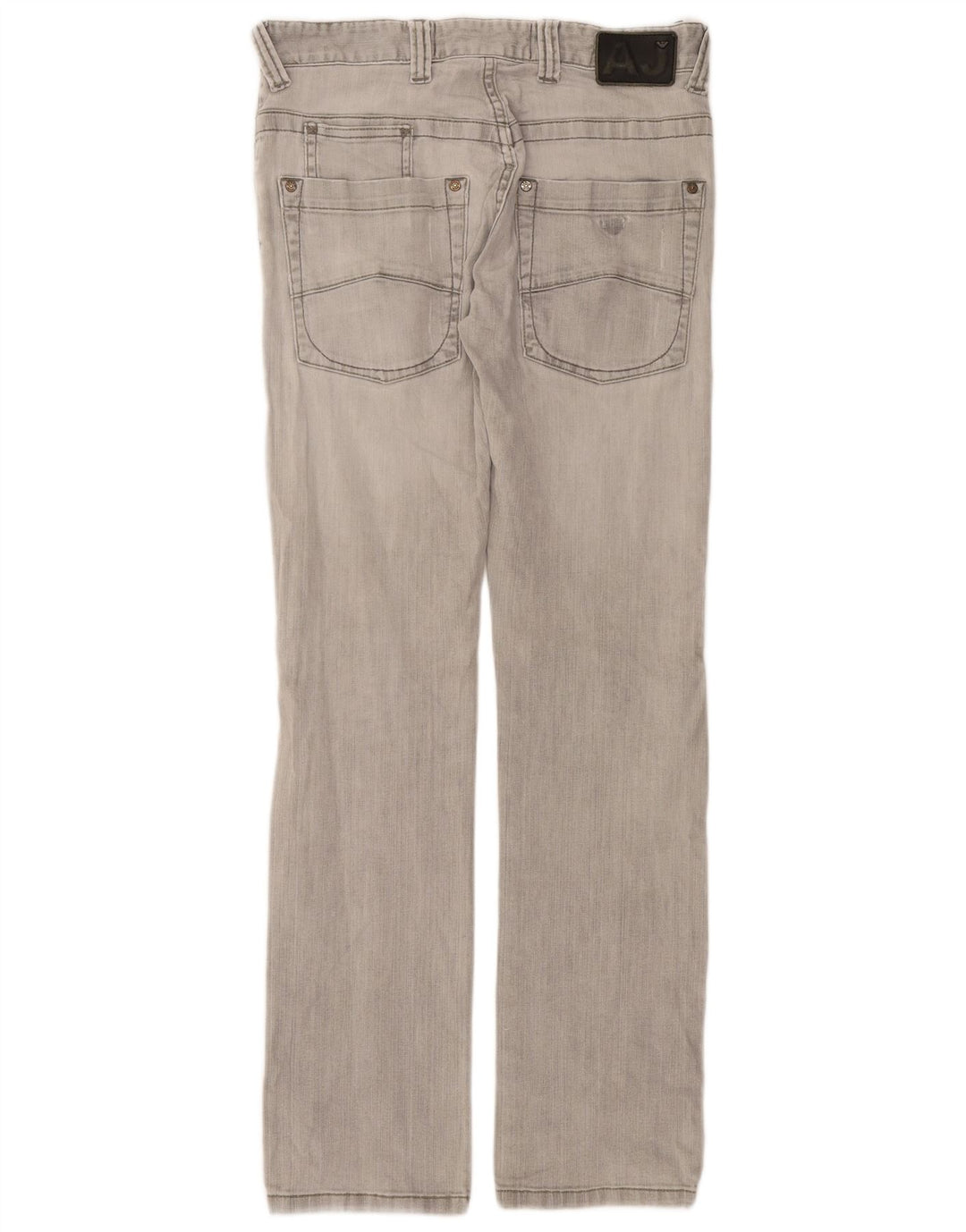 ARMANI Calça jeans reta masculina desgastada W30 L32 algodão cinza