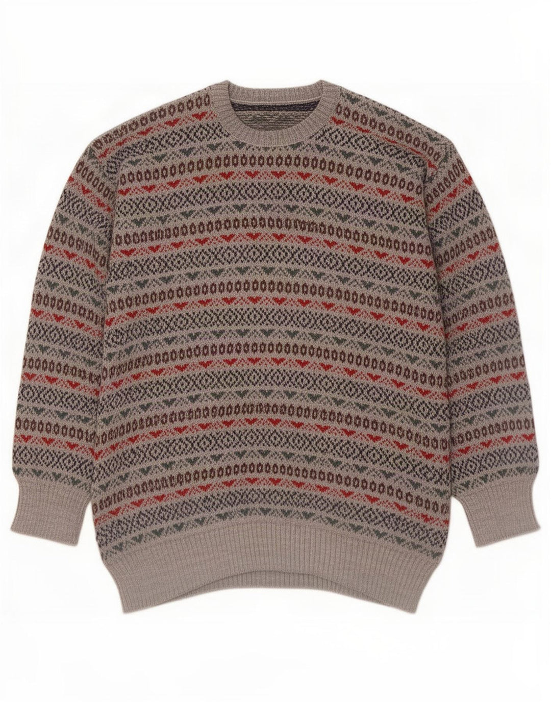 Suéter masculino vintage com gola redonda, pequeno cinza Fair Isle