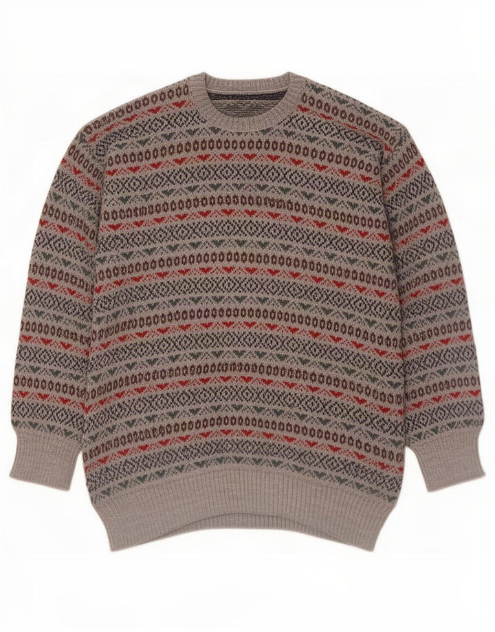 Suéter masculino vintage com gola redonda, pequeno cinza Fair Isle