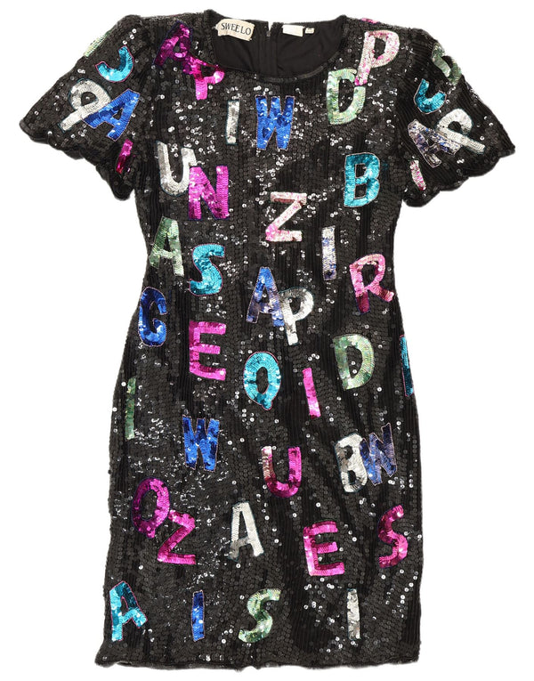 Vestido feminino SWEELO com bainha gráfica Reino Unido 18 XL preto seda