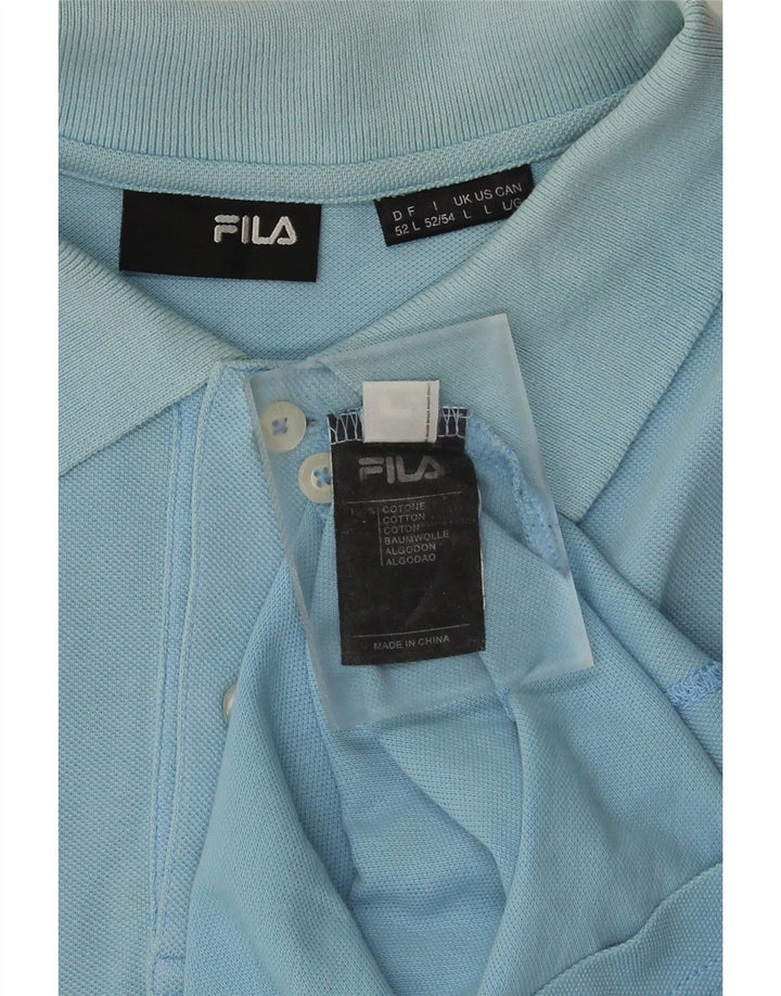 Polo masculino Fila de manga comprida grande algodão azul