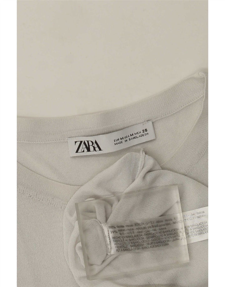 Top feminino Zara manga comprida UK 12 viscose cinza médio