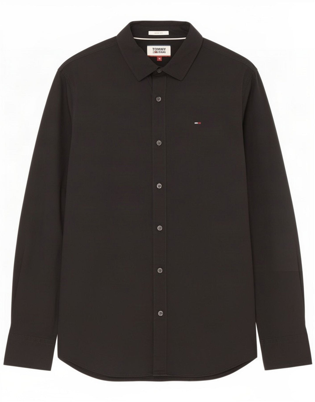 Tommy Jeans Mens Slim Fit Camisa Algodão Preto Médio