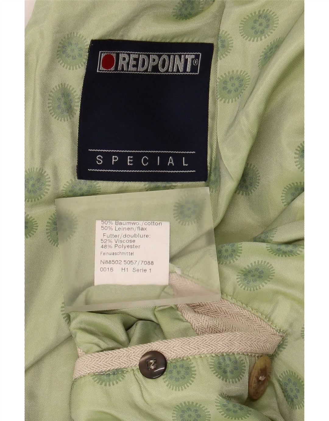 Jaqueta blazer masculina Redpoint com 3 botões IT 48 algodão espinha de peixe bege médio