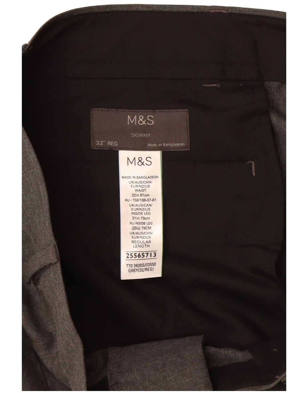 Calça casual skinny masculina Marks & Spencer W32 L31 poliéster cinza