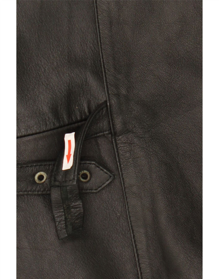 Colete de couro masculino vintage médio preto