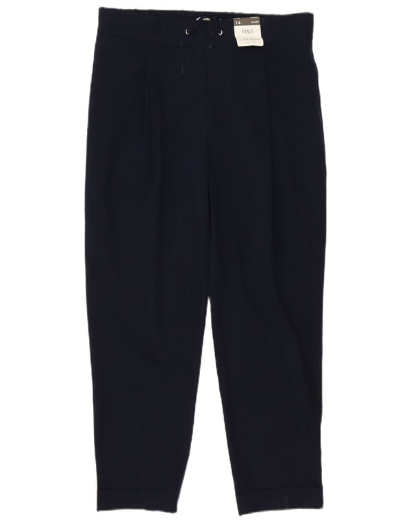 Calça casual feminina de cintura alta Marks & Spencer Reino Unido 14 grande W32 L26 azul marinho