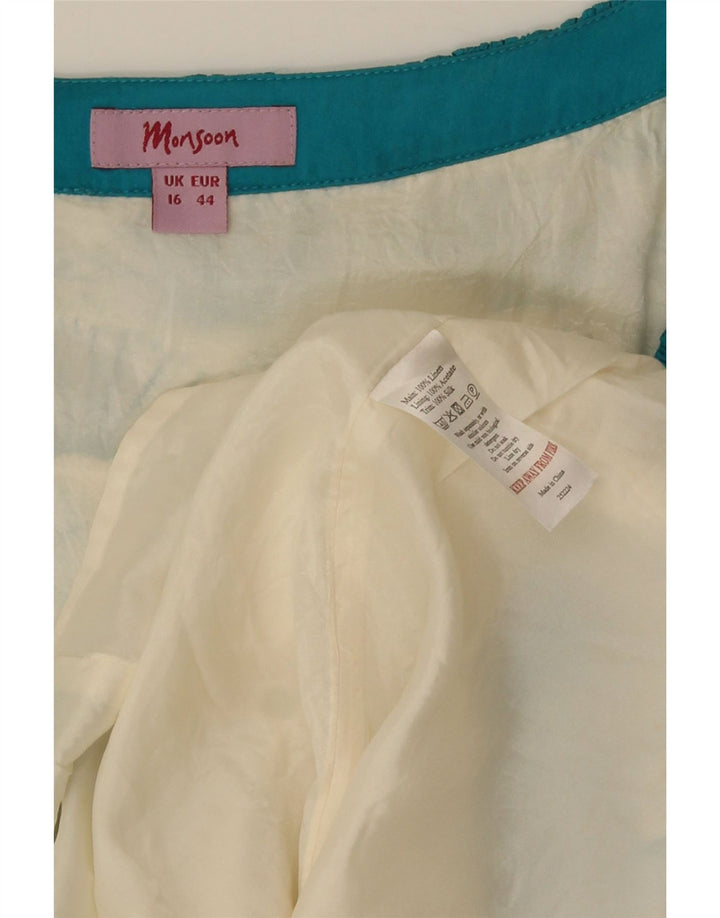 Vestido feminino monsoon com padrão abstrato evasê UK 16 grande off white
