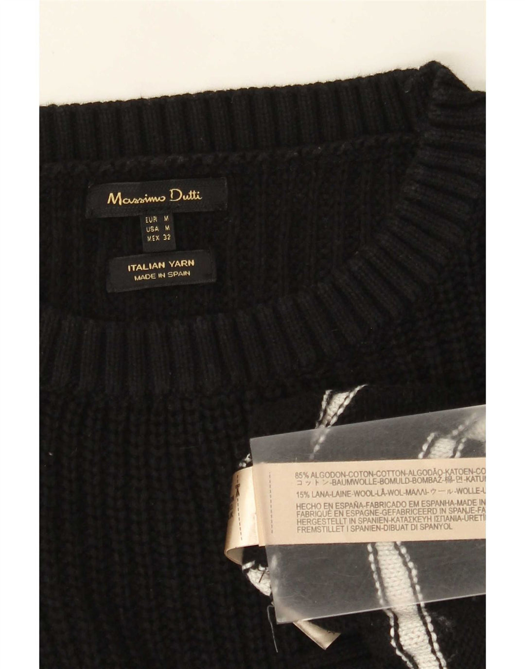 Suéter feminino Massimo Dutti com gola canoa Reino Unido 14 listrado preto médio