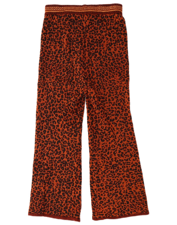 Zara Calça feminina casual de malha com perna larga pequena W26 L26 marrom estampa animal