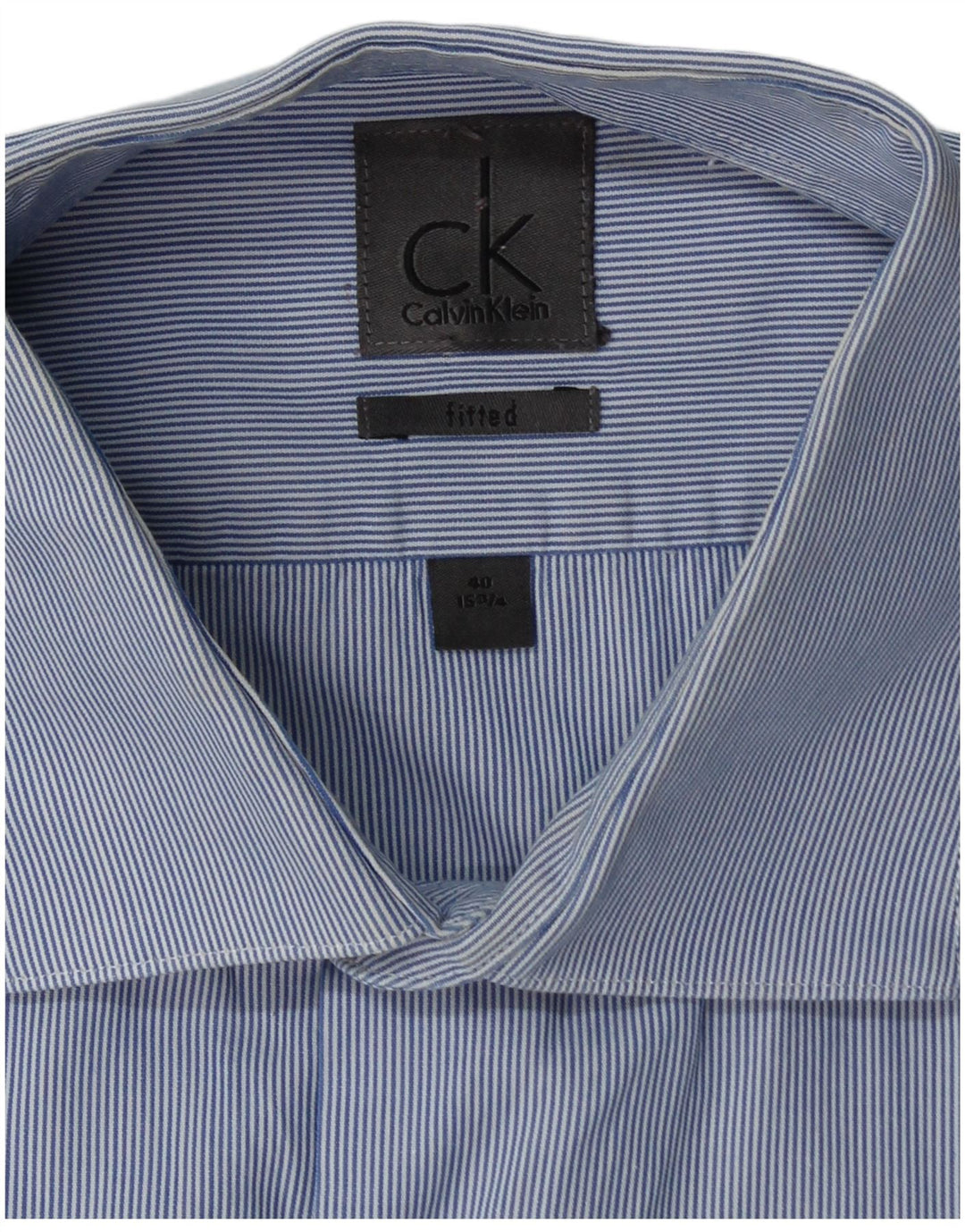 Camisa justa masculina Calvin Klein tamanho 40 15 3/4 risca de giz azul médio