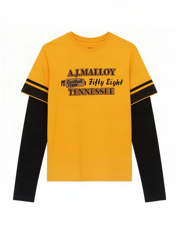 Top gráfico masculino vintage manga longa XL amarelo colorblock algodão