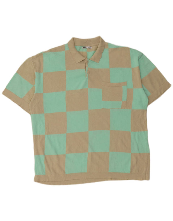 Zara Camisa polo masculina grande bege geométrica