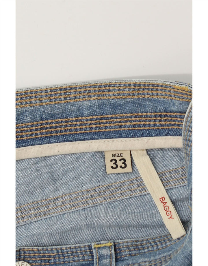 Rifle Mens Baggy Denim Shorts W33 Algodão Azul Médio