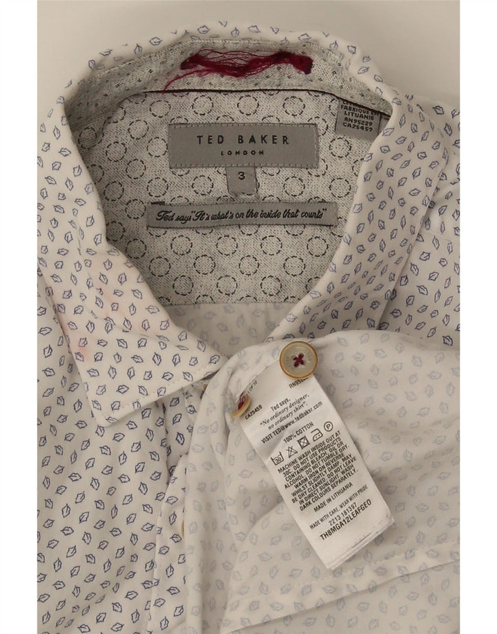 Camisa masculina Ted Baker com estampa abstrata tamanho 3 médio algodão branco