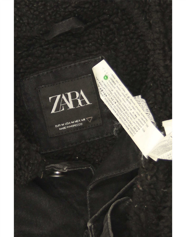 Jaqueta jeans Zara masculina Sherpa UK 38 poliéster preto médio