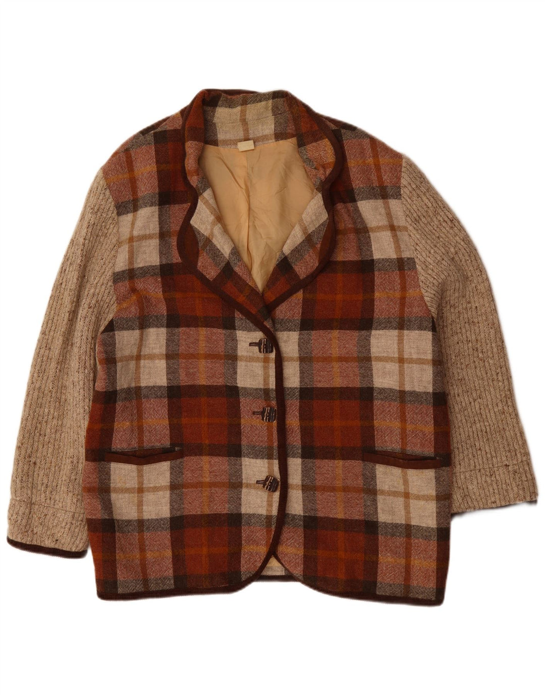 Jaqueta Blazer Feminina Vintage com 3 Botões Reino Unido 20 2XL Borgonha Check Poliacrílico