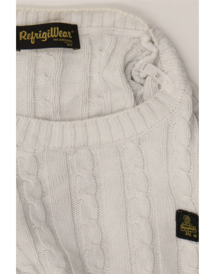 REFRIGIWEAR Womens Crew Neck Jumper Sweater UK 12 Medium White Cotton Vintage Refrigiwear and Second-Hand Refrigiwear from Messina Hembry 