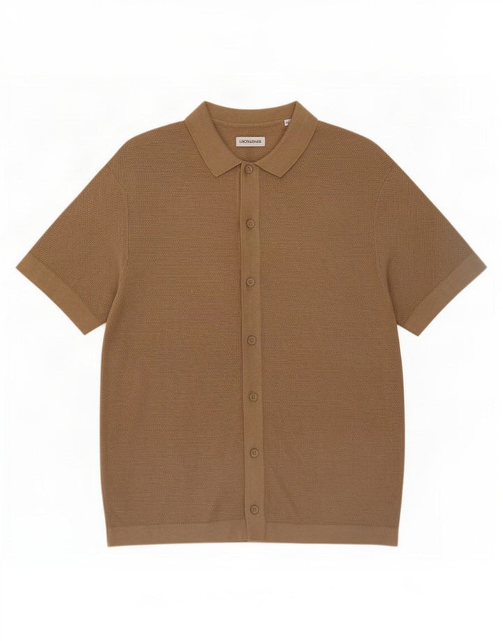 Camisa masculina de manga curta Jack & Jones algodão bege médio