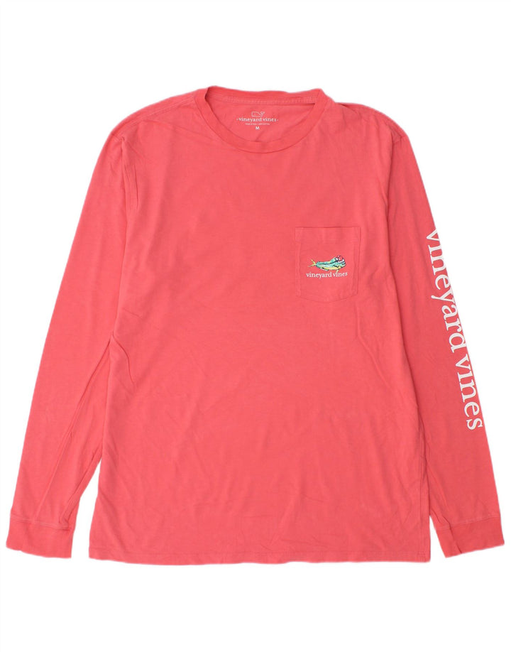 Vineyard Vines Camiseta masculina gráfica de manga comprida de algodão rosa médio
