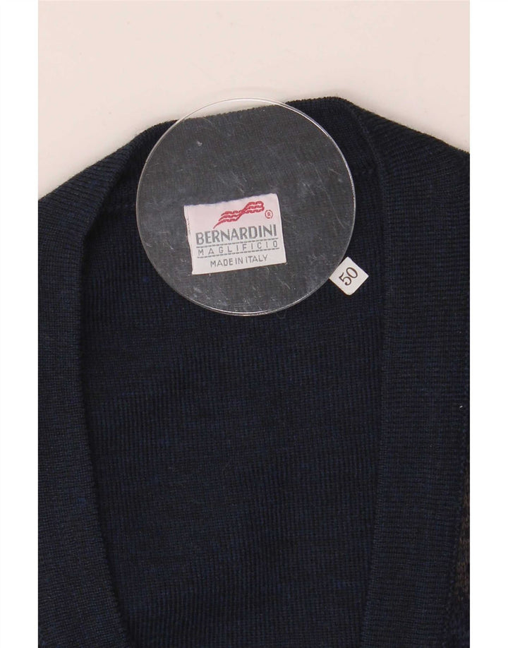 Suéter cardigã masculino Bernardini IT 50 lã geométrica azul marinho médio