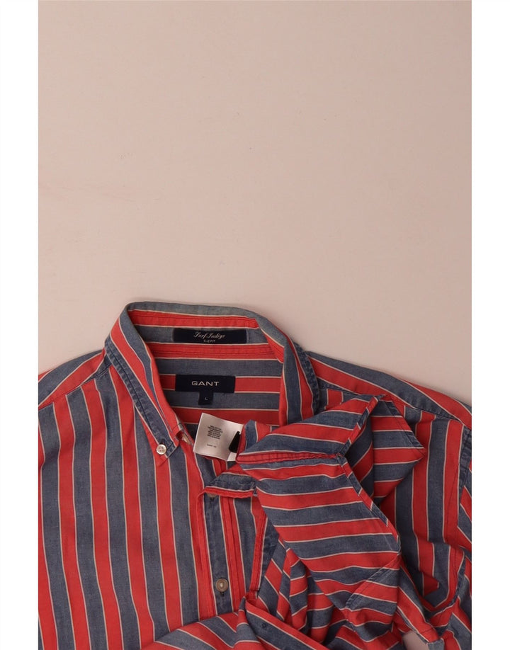 Camisa masculina GANT grande listrada vermelha de algodão