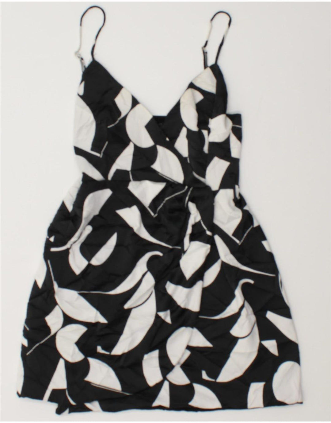 Mini vestido de verão feminino Zara Reino Unido 8 pequeno preto geométrico