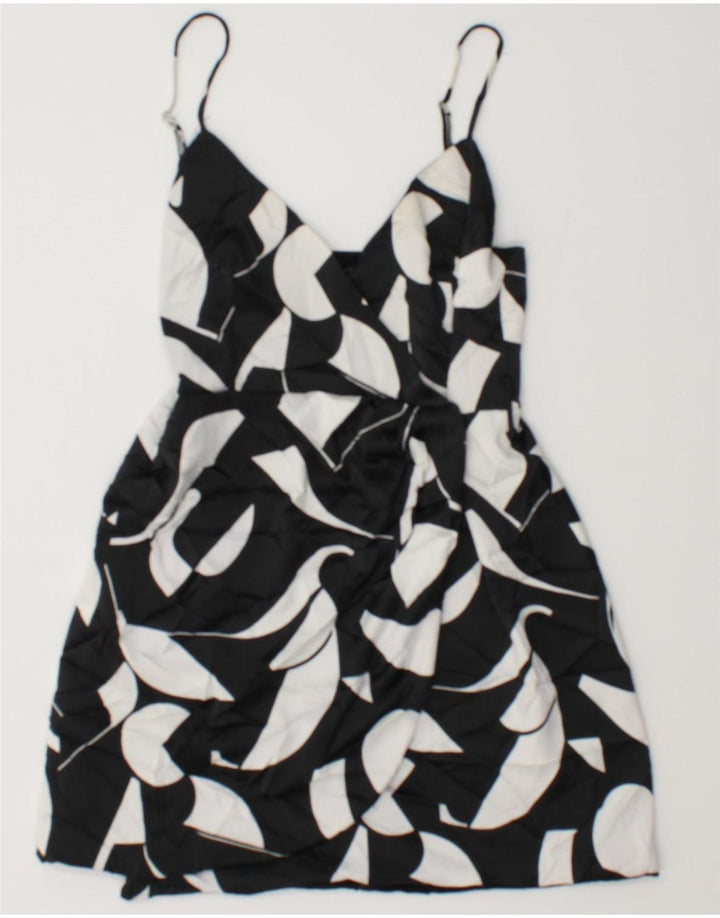 Mini vestido de verão feminino Zara Reino Unido 8 pequeno preto geométrico