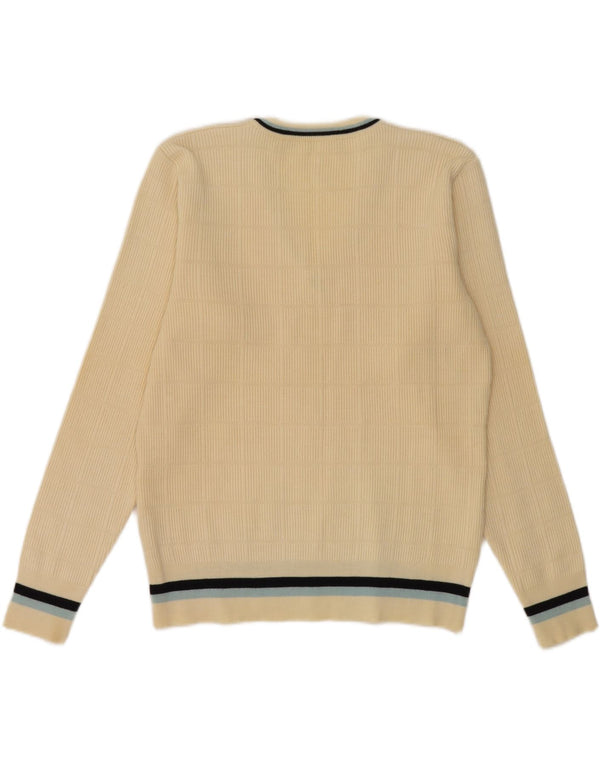 Suéter masculino vintage com decote em V Reino Unido 36 pequeno lã esbranquiçada