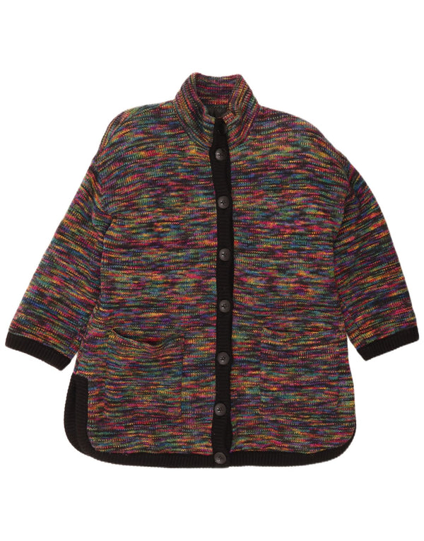 Suéter cardigã feminino vintage com palangre UK 18 XL multicolorido manchado