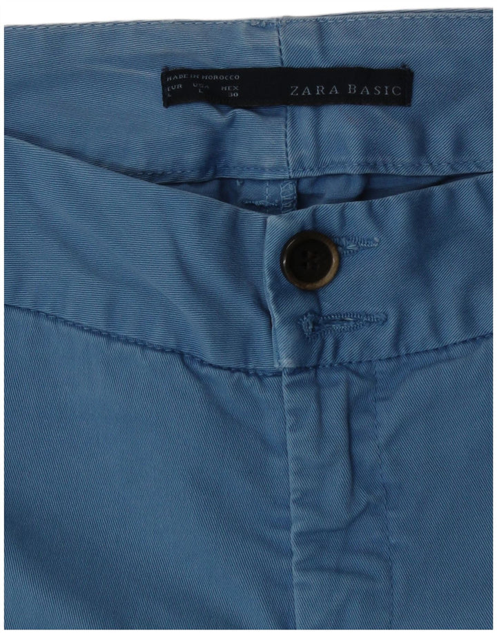 Zara Womens Chino Shorts Grande W30 Algodão Azul