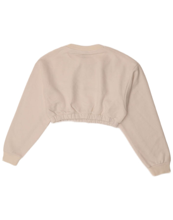 Adidas Womens Crop Graphic Moletom Jumper UK 8 Small White Colourblock