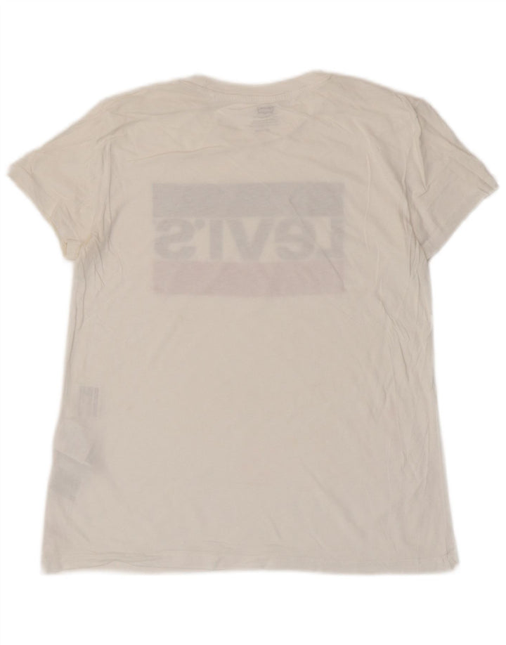 Camiseta feminina estampada grande da LEVI'S Reino Unido 6 XS algodão branco