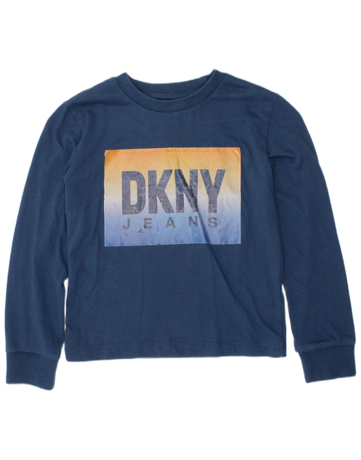 DKNY Boys Graphic Top manga comprida 5-6 anos azul marinho algodão