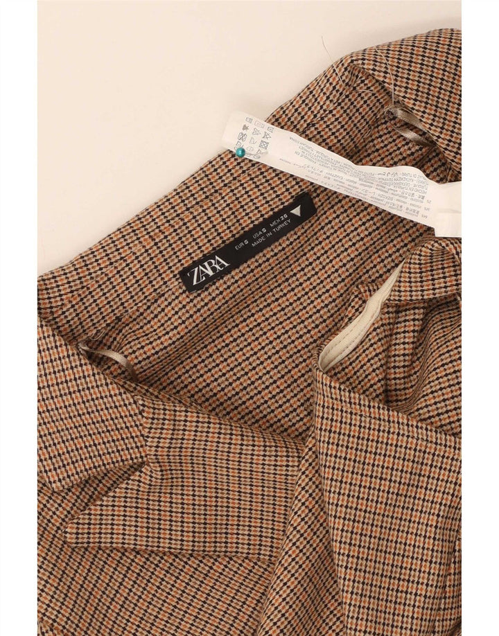 Zara Womens Crop Blazer Jacket UK 10 Small Brown Check Poliéster