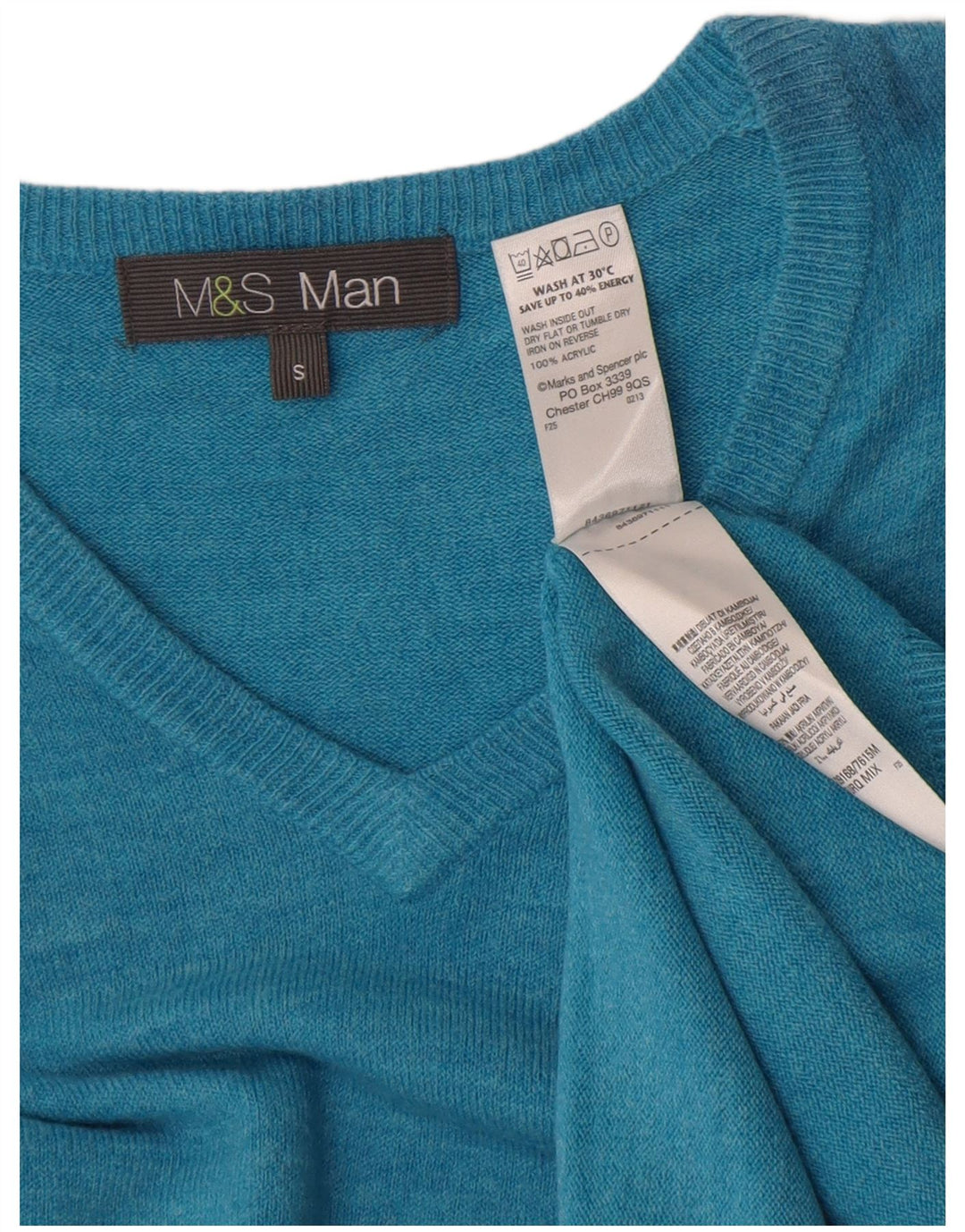 Suéter masculino Marks & Spencer com decote em V pequeno turquesa salpicado