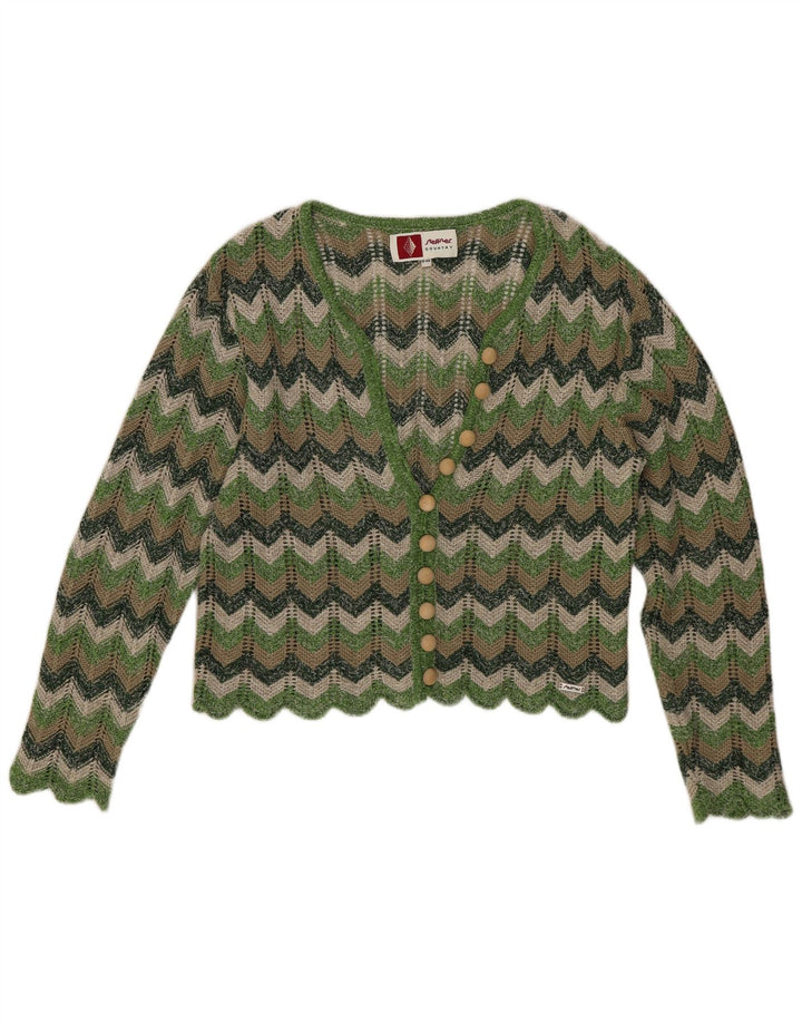 Steffner Suéter feminino cropped cardigan UE 40 médio verde Chevron