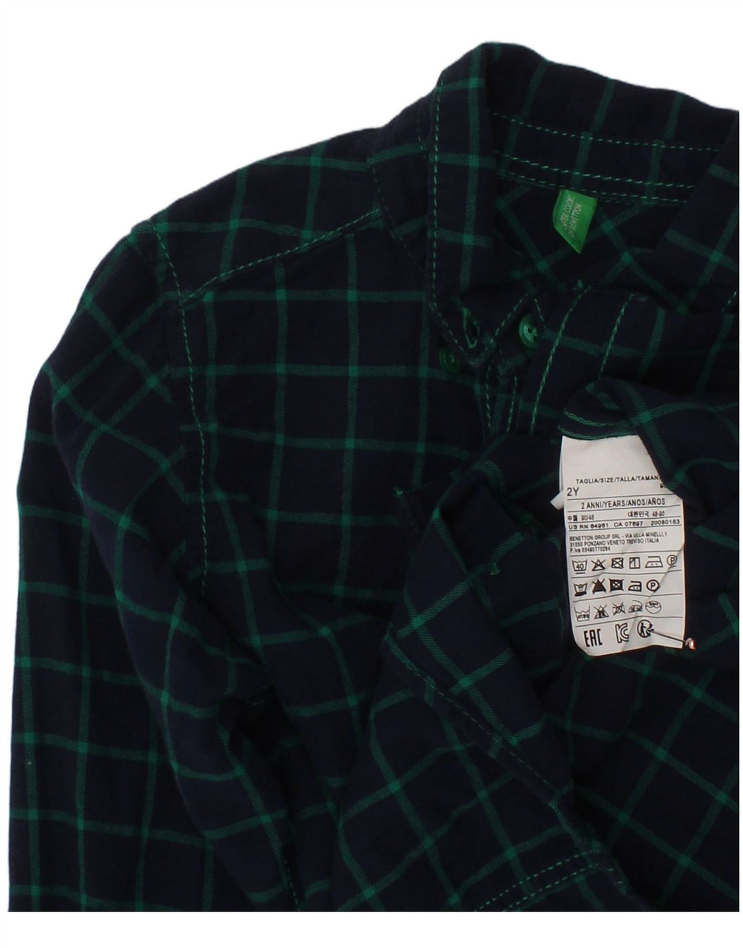 Camisa de flanela BENETTON para bebê menino 18-24 meses algodão xadrez azul marinho