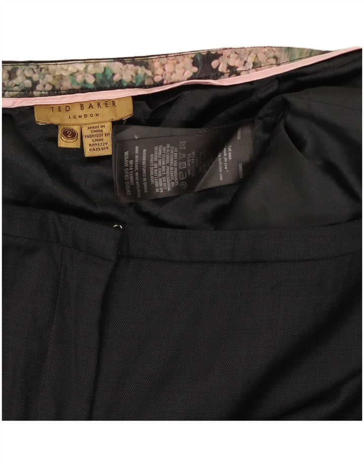 Calça de terno slim feminina Ted Baker tamanho 2 pequeno W30 L28 lã preta
