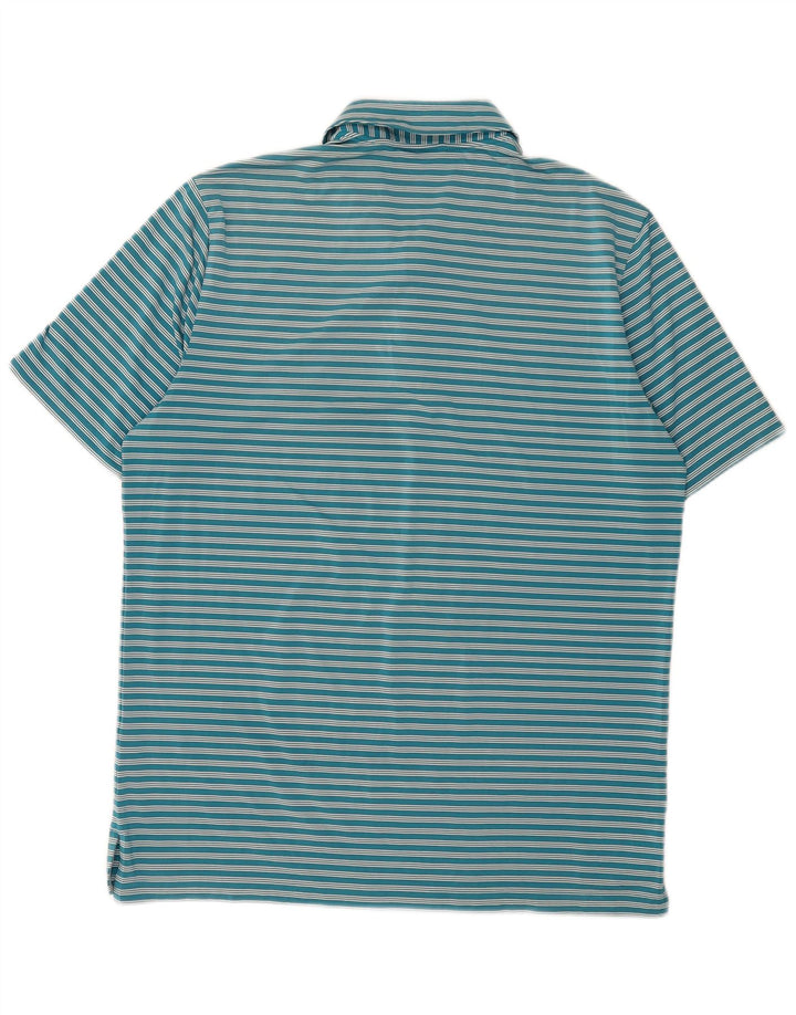Camisa polo masculina Adidas grande poliéster listrado azul