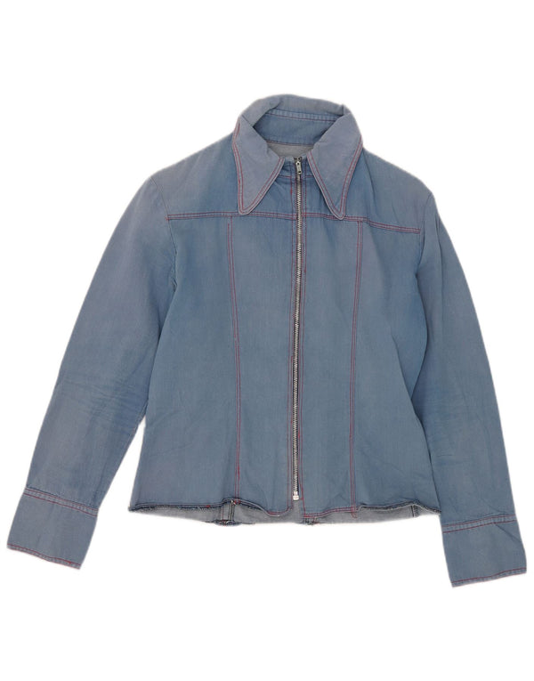 Camisa jeans feminina vintage UK 10 pequena azul