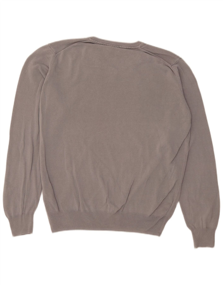 Suéter masculino vintage com decote em V grande algodão cinza