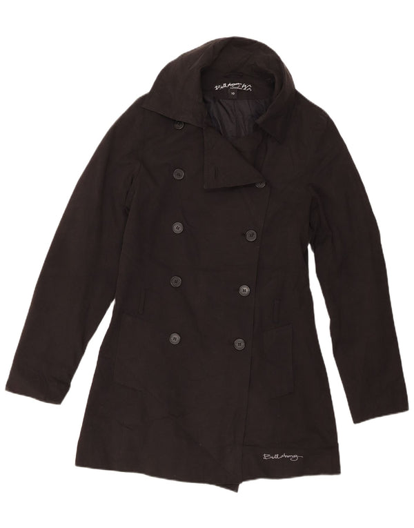 Casaco feminino Billabong com peito duplo UK 10 pequeno algodão preto