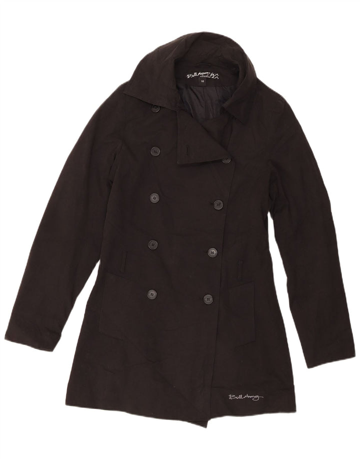 Casaco feminino Billabong com peito duplo UK 10 pequeno algodão preto